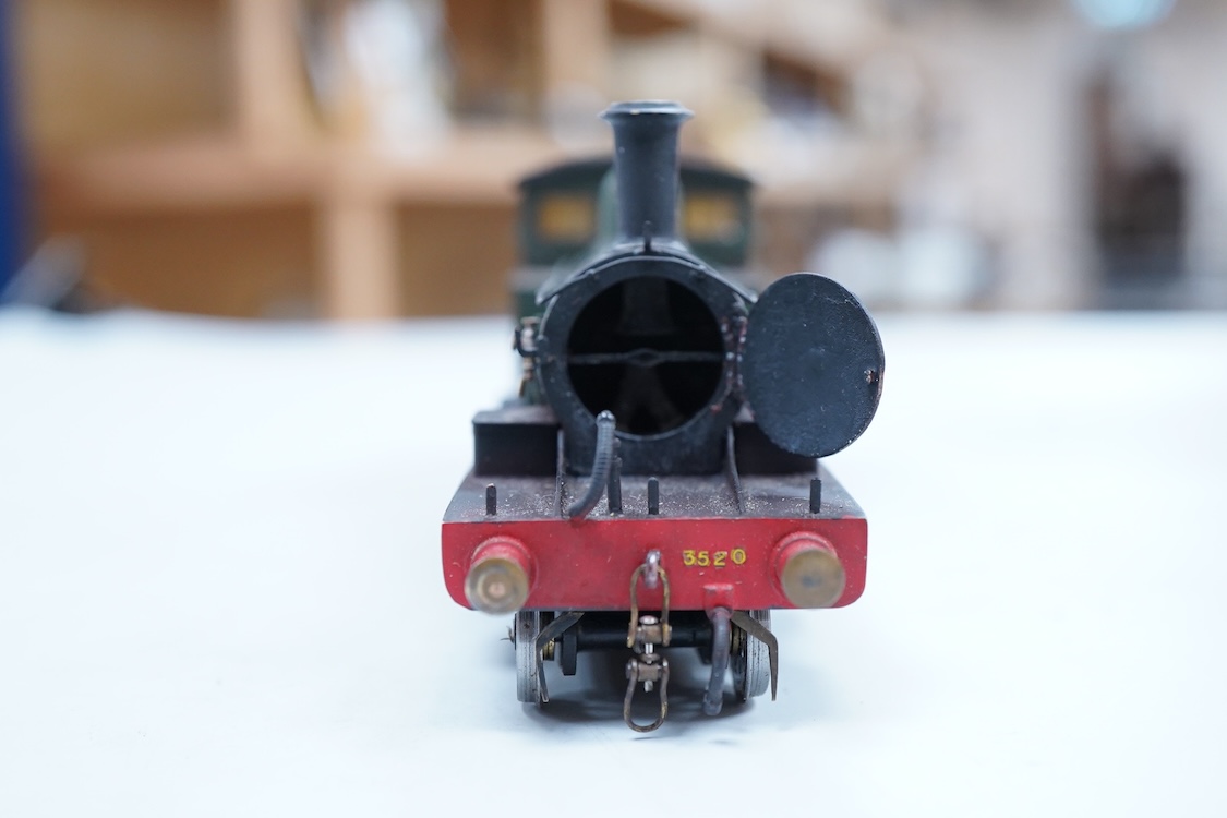 An EM gauge scratch built model railway locomotive by John Worsley, a Southern Railway Adams Radial 4-4-2T, 3520, a detailed model with opening smoke box door showing the details of the blast pipe and boiler tube ends, s